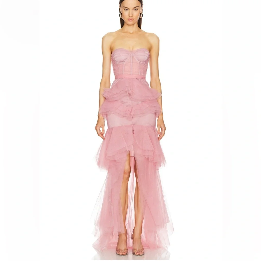 Michael Costello X REVOLVE Alai Gown Mauve - mesh tulle ruffle tiered maxi dress - Picture 3 of 7